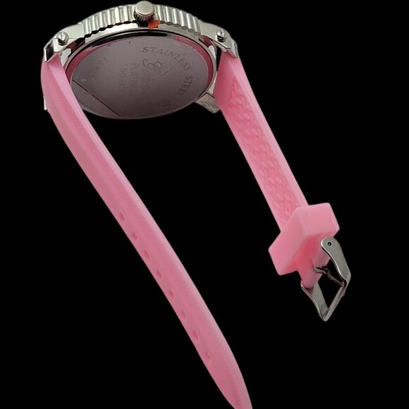 Pink Iced Out Diamond Bezel watch w/ pink CZ stones Silicone band - Picture 8 of 8